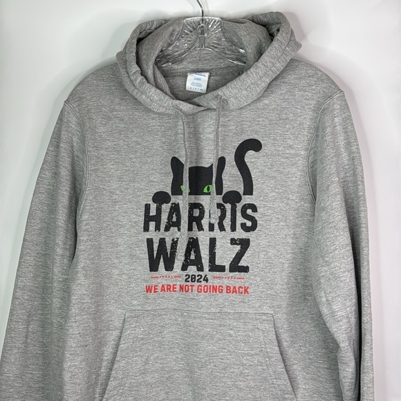 Port & Company Harris Walz 2024 Cat Gray Hooded Sweatshirt Size Small - Picture 2 of 8